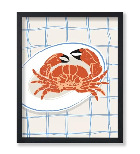 Poster Master Satisfy Your Cravings Poster - Retro Crab Print - Seafood Art - Food & Drink Design - Modern Sketch Design - Chic Boho Decor - Restaurant or Kitchen Decor - 11x14 UNFRAMED