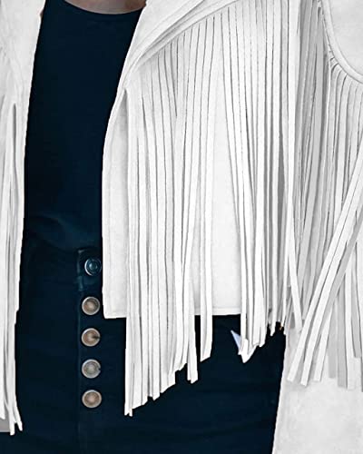 ebossy Women's Suede Fringe Jacket Long Sleeve Slim Faux Leather Boyfriend Cropped Top with Tassles4