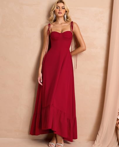 Image of GLNEGE Women's Summer Corset Wedding Guest Maxi Dress Spaghetti Strap Ruffle Formal Dresses Flowy A Line Tea Party Sundress
