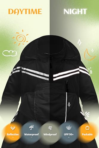 Image of CREATMO US Boys Girls Rain Coat Kids Reflective Cycling Jacket Waterproof Packable Children Windbreaker With Removable Hood
