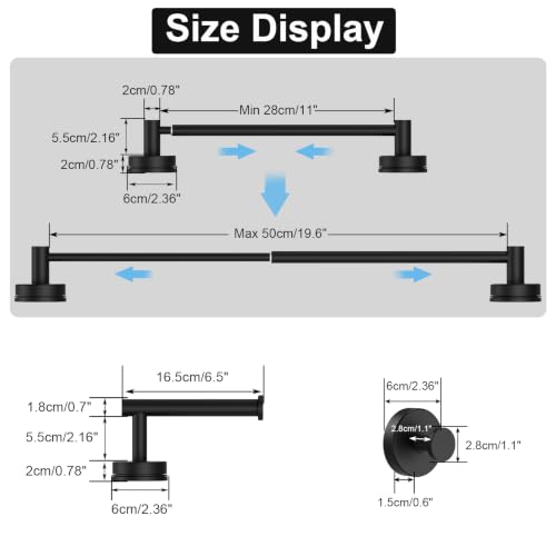 Suction Cup Bathroom Hardware Set, 11-19.6 Inch Adjustable Towel Bar Set by Vniaokb - Used condition - Image 2