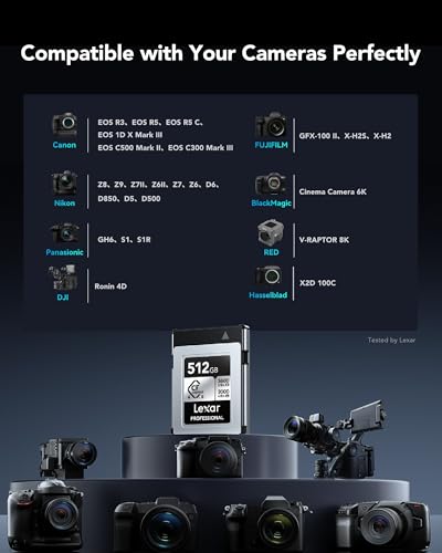 Lexar Professional CFexpress 4.0 Typ B 512GB Speicherkarte, bis zu 3600MB/s Lesen, 3000MB/s Schreiben, für 8K Raw Video, für DSLR, Rückwärts Kompatibel mit XQD Kamera