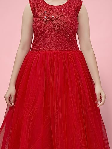 Image of Aarika Girls Red Color Net Gown