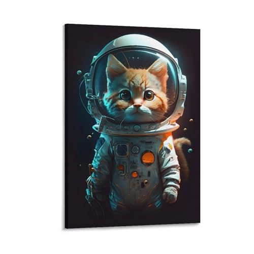 Affiche chat astronaute sur toile denoise pour effacer les murs vides