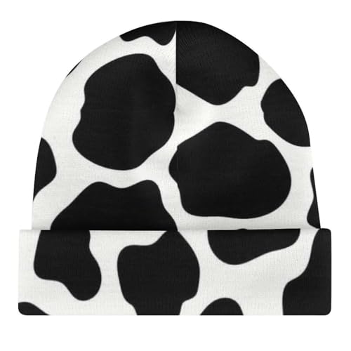 Cow Print Kids Beanie Hat for for Girls Boys Children Cap Winter Knitted Chemo Cancer Headwear Accessories Gifts Decoration Black4