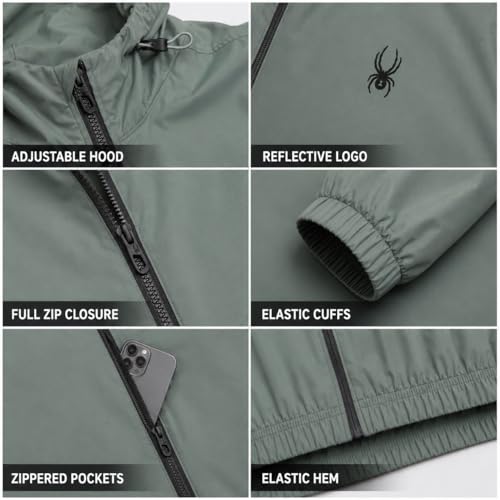 Image of Spyder Mens Windbreaker Jacket - Hooded Lightweight Breathable Hiking