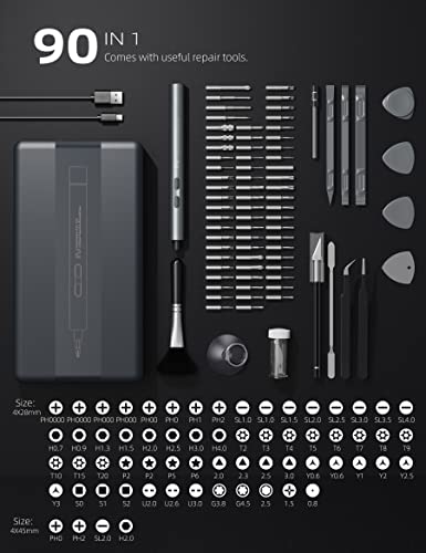 iFu Mini Electric Screwdriver Kit, 90-in-1 Precision Repair Set with 64 Magnetic Bits & LED Light - image 3