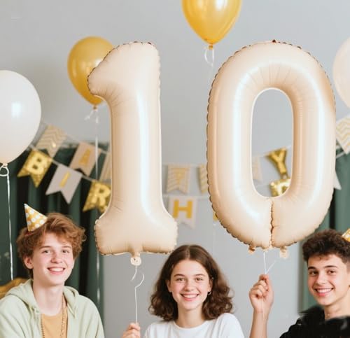 Image of 0 Balloon 40 inch Cream Number Balloons for 10th Birthday Party Decorations | Saturated Color, Large 40 inch, With Inflation Straw & Hanging Holes, Great for Wedding, Anniversary, Thanksgiving, Christmas