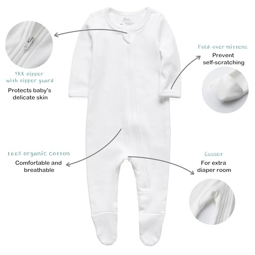 Image of O2Baby Baby Boys Girls Organic Cotton Zip-Front Sleeper Pajamas, Footed Sleep 'n Play