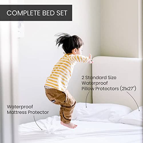 Everlasting Comfort King Size Waterproof Mattress Cover Protects Against Liquid Spills, Pee, Sweat - 2 Pillow Protectors Included - Ideal For Kids, Pets, Adults - Hypoallergenic, Washable, Noiseless #TOP4