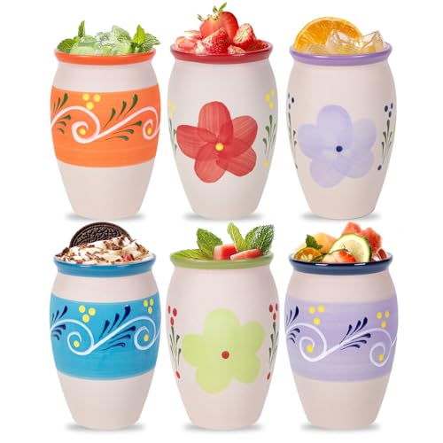 FirstGift 6-Pack Cantaritos de Barro Mexicanos – 12 oz Handmade Clay Cups for Margaritas, Taco Tuesday, Mexican Fiesta (Dishwasher & Microwave Safe)