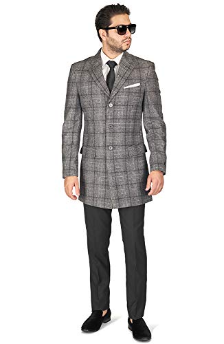 AZAR MAN Slim Fit Wool Overcoat 3 Button Closure Classic Notched Lapel Top Trench Long Walker Pea Coat Single Breast