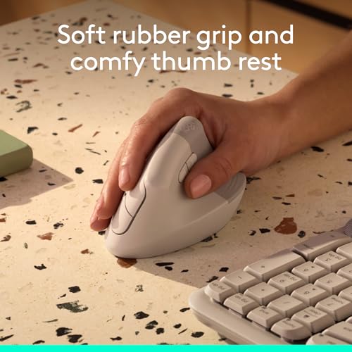 Image of Logitech Lift Vertical Ergonomic Mouse, Wireless, Bluetooth or Logi Bolt USB Receiver, Quiet clicks, 4 Buttons, Compatible with Windows /macOS /iPadOS, Laptop, PC - Sand