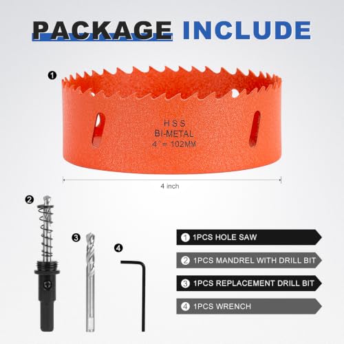 Image of 4 Inch Hole Saw Circle Drill Bit Wood Metal Drywall Plastic Pipe