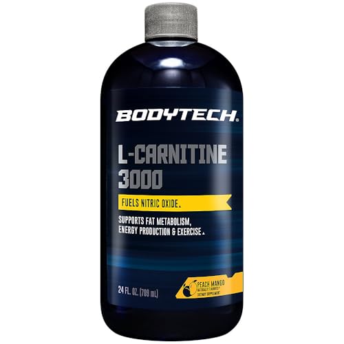 BodyTech L-Carnitine 3000mg - Supports Fat Metabolism, Energy Production & Muscle Recovery - Peach Mango (24 fl oz)