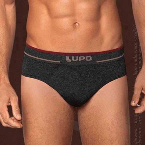 LUPO Cueca Slip Poliamida Sem Costura Fio Texturizado Masculino Adulto, Preto Mescla, GG