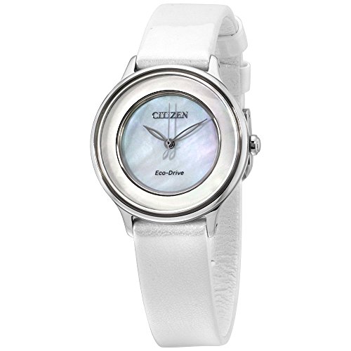 Citizen Women's Circle of Time 30mm White Leather Band Steel Case Quartz MOP Dial Analog Watch EM0381-03D