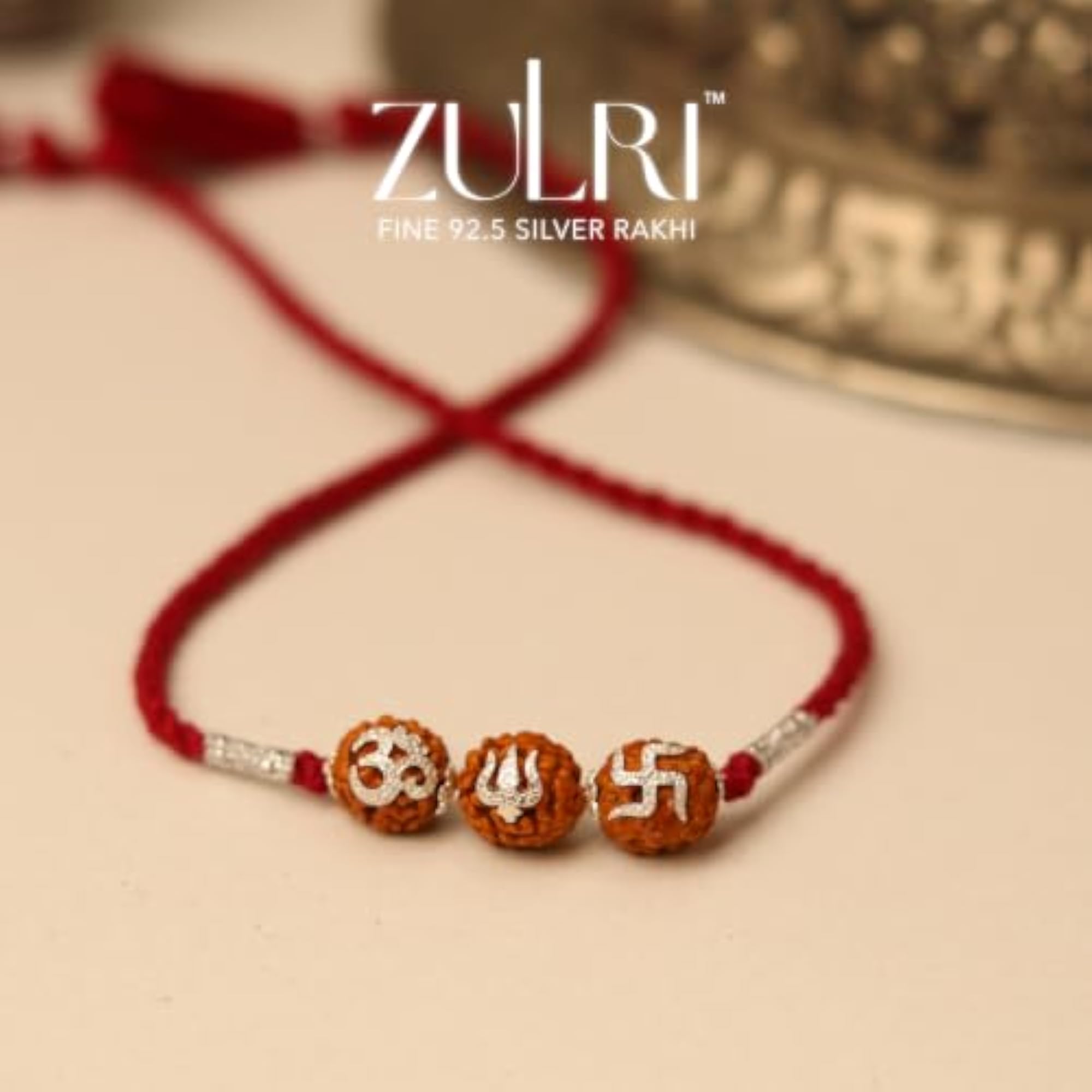 92.5 Pure Silver Panchmukhi Rudraksha Rakhi with Greeting Card