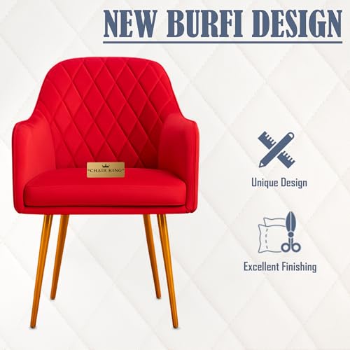 Image of Barfi Velvet Dining Chair | Set of 2 Premium Modern Upholstered Accent Chair with Armrest, Padded Seat and Metal Legs | Comfy Chair for Home, Office & Restaurents | (Red)