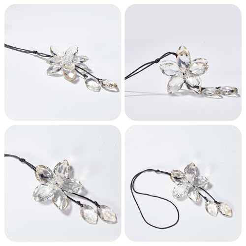 Image of Crystal Flower Car Rear View Mirror Hanging Ornament - Sparkles with Rainbows for a Sense of Luck and Happiness Car Interior Accessories (Gray)