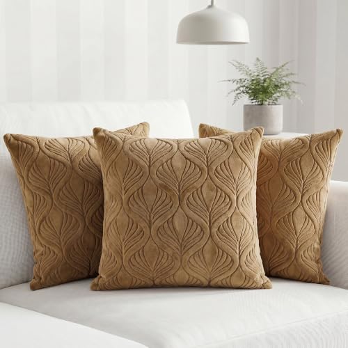 Image of Yellow Weaves Jacquard Cushion Covers | Sofa Cushion Covers | Throw Pillow Cover for Sofa, Couch, Living Room| Removable & Washable | 16x16 Inches, Set of 3 (Golden Brown)