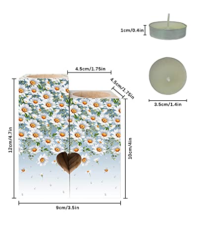 Weeping Flowers Candle Holders Set, Wooden Tealight Candle Holder Gifts For Women, White Daisy Rustic Botanical Teal Ombre Candlesticks Holder Decor For Wedding Dinning Party #TOP2