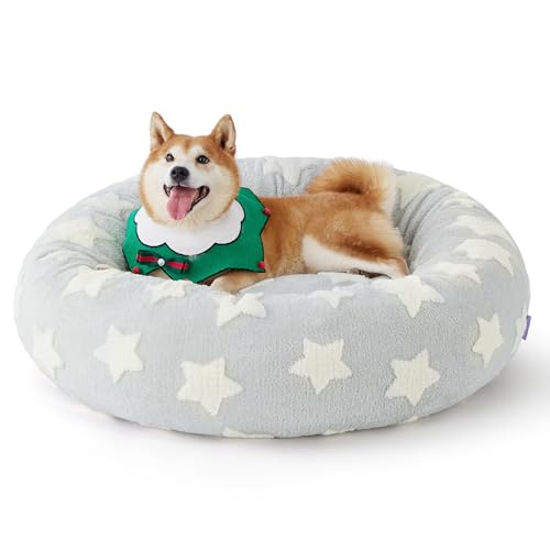 Image of LE SURE Shown on TV Jacquard Donut Dog Beds Large Sized Dog,Grey 36x36x8in