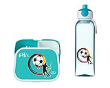 Mein Zwergenland Brotdose Mepal Campus inkl. Bento Box und Gabel + Campus Wasserflasche mit Namen Türkis, Fußball