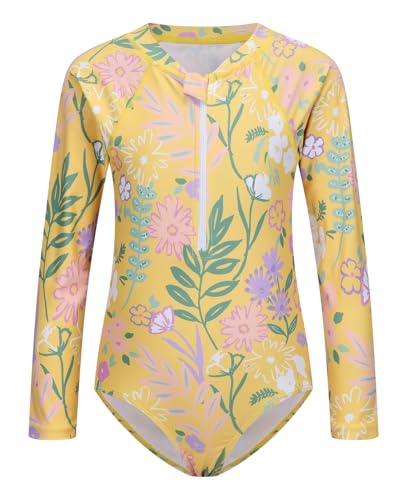 Image of Girls One Piece Swimsuits Long Sleeve Rash Guard for Kids Girls Hawaiian Swim Shirts UPF 50+ Sun Protection