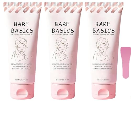 Bare Basics Crema depilatoria sin afeitado, depilación corporal rápida y suave para pieles sensibles, dejándola suave y protegida después de quitar el vello, sin pelos, sin rastrojos (3pcs)