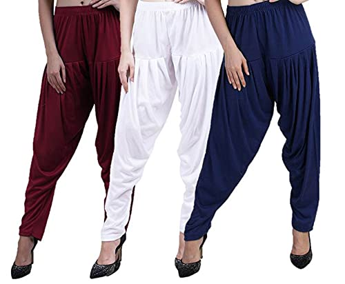 Image of CASUALS Women's Regular Fit Viscose Drawstring Patiala Harem Pants Combo Pack 3