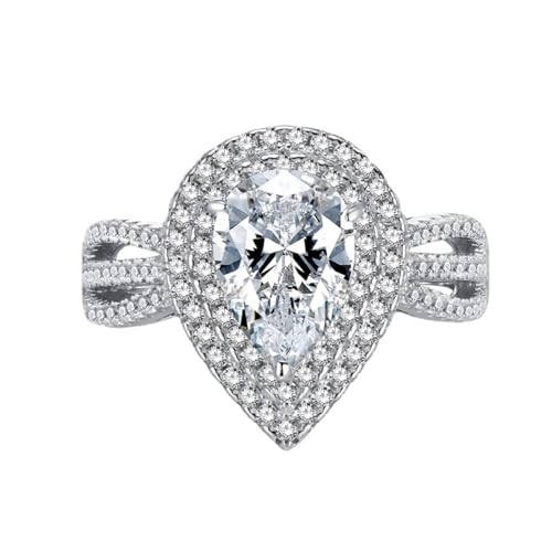 Bague poire argent 2 carats anti-ternissement pour peaux sensibles