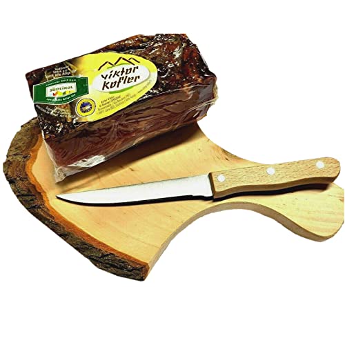 BAVAREGOLA Südtiroler Speck Geschenkset - "Jausenbrett" - Schinkenspeck Mittelstück mit Speckbrett und Messer - Genuss Geschenk für Männer & Frauen Cover