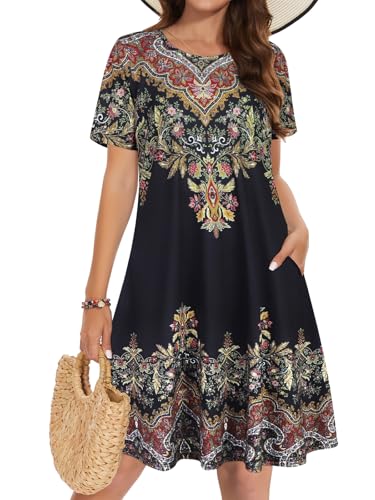 Image of Summer Dresses for Women Casual Tshirt Short Sleeve Floral Sundress Beach Cover Ups with Pockets 2026