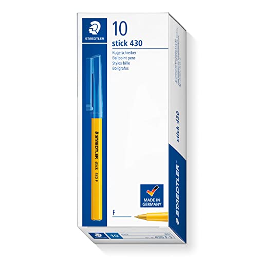 STAEDTLER Medium Stick 430 F-3 Ballpoint Pen Fine, Blue, Box of 10