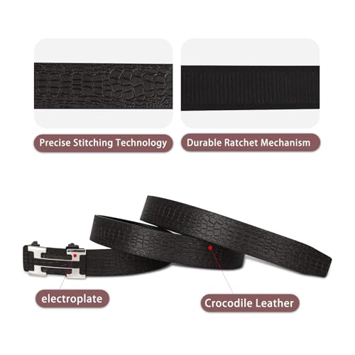 Image of Aurolran Men&Womens Leather Dress Belt Business Automatic Buckle Belt Color-Black Silver Gold