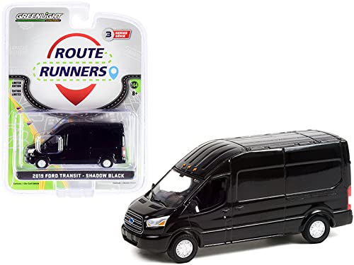 StarSun Depot 2019 Ford Transit LWB High Roof Van Shadow Black Route Runners Series 3 1/64 Diecast Model by Green Light