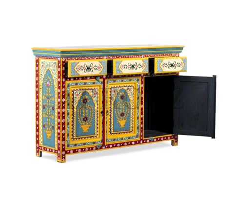 Image of APRODZ Wooden Handpainted Multipurpose Sideboard Storage Cabinet for Home (Multicolor)
