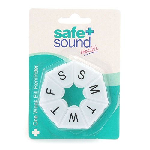 Safe and Sound Round Pocket Sized 7 Day Pill Box, Pop-open-catch lids
