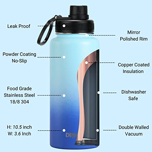 Image of Drinco Stainless Steel Water Bottle Spout Lid Vacuum Insulated Double Wall Water Bottle Wide Mouth Leak Proof Keep Cold Sport Camping Hiking (32oz Morning Sky Blue)