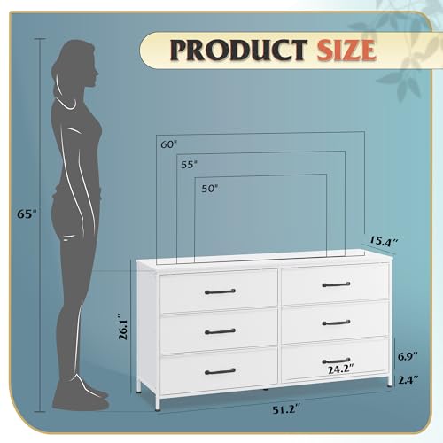 image for WLIVE Wide Fabric Dresser, 6 Drawer Dresser TV Stand for 60