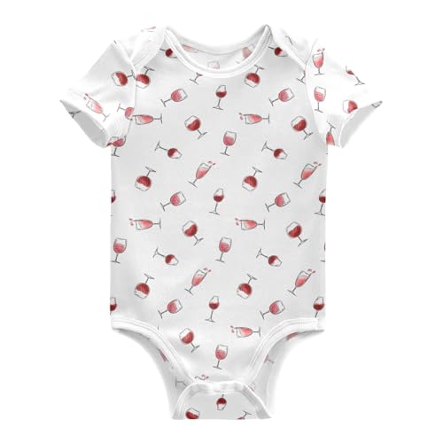 Aflyko Gender Neutral Baby Clothes Wine Glass Cup Cotton Soft Jumpsuit for Lovely Baby Boys Girls Short Sleeve Spring Cute Baby Golf Outfit 3-6 Months