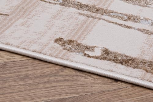 TAPISO Crystal Teppich Kurzflor Glänzend Braun Beige Streifen 200 x 300 cm – Ansicht 4