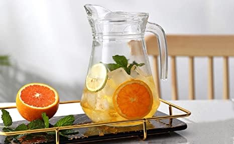 Image of 1300 ml Glass Beverage Jug with Lid & Handle - Pack of 1 - Heat‑Resistant Borosilicate Glass - Ideal for Iced Tea, Juice, Water, Milk, Cold & Hot Drinks
