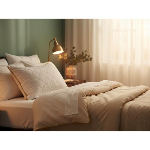 Image of Premium Quilted Microfiber Pillow for Sleeping | 3D Virgin Fiber Filled | Soft Neck Support Bed Pillow with Edge Piping | Mustard Yellow, 17x27 Inch