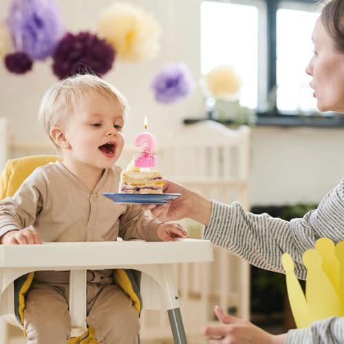 Ovanda Kerze 2 Geburtstag Mädchen,Kerze Rosa Tortendeko 2,3D Regenbogen Kerzen Rosa Geburtstagskerzes,Kerzen Zahlen 2 Lila,Geburtstagsdeko Mädchen 2 Jahre,geburtstagskerzen zahlen