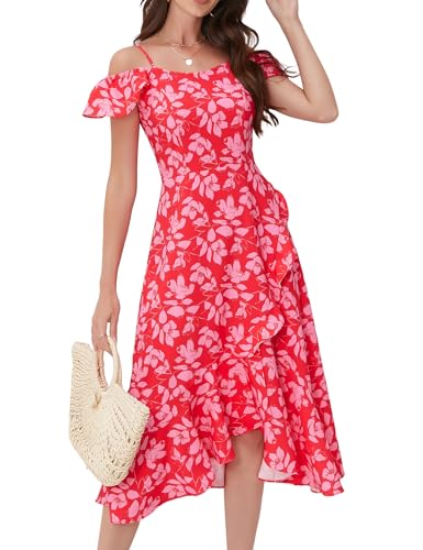 Aupuls Women Off Shoulder Summer Floral Dress 2025 Casual Beach Vacation Midi Dresses