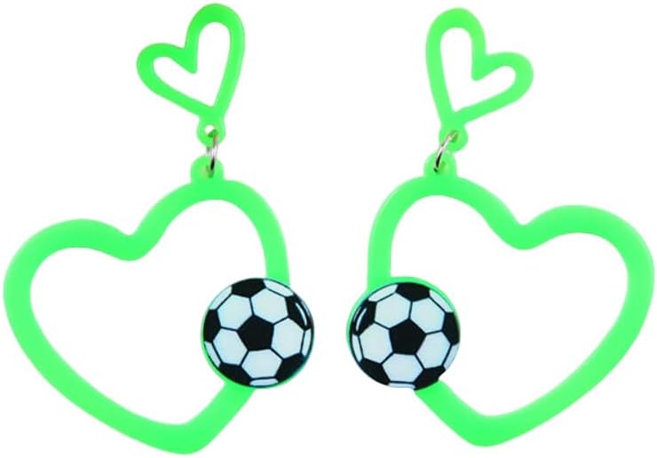 Neon Heart Sports Dangle Earrings Double Heart Basketball Softball Baseball Volleyball Soccer Football Drop Earrings for Women Sport Fan Game Day Jewelry Gift
