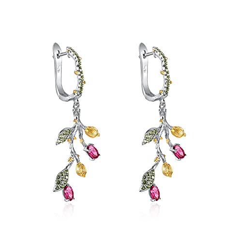 Tree Drop Earrings Genuine 925 Sterling Silver Latch Back Earrings Natural Rhodolite Garnet Original Handmade Gorgeous Silver Dangle Earrings for Women Girl Birthstone Dangling Earrings Hypoallergenic2
