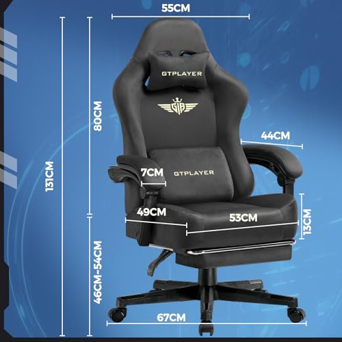 Sedia da gioco in tessuto con cuscino a molle insacchettate, sedie da gioco grandi e alte 158,8 kg, sedia da computer con schienale alto con poggiapiedi, per adulti, supporto lombare, sedia - Sedia gaming - Immagine 1